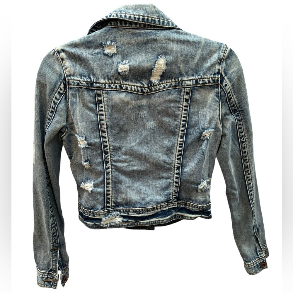 White Crow Women’s Blue Distressed Embroidered Denim Jean Jacket Size Small - Picture 2 of 12